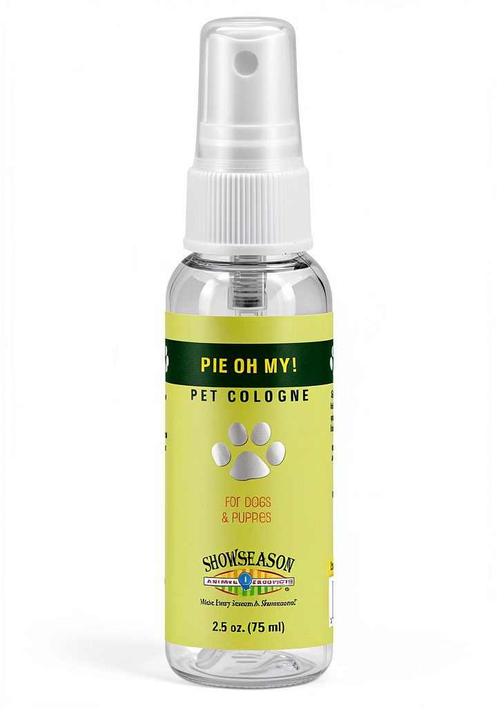 Showseason Dog Cologne bottle with spray nozzle on a grooming table