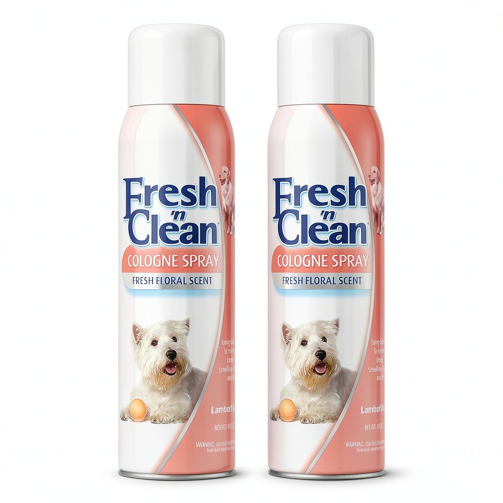 Applying Fresh n Clean Dog Cologne on a golden retriever