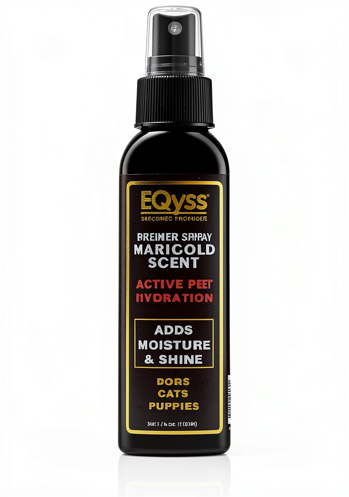 EQyss Marigold Pet Spray bottle on a bathroom shelf