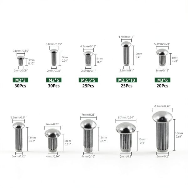 Keadic 190Pcs 304 Stainless Steel Brazier Head Solid Rivet Set-1