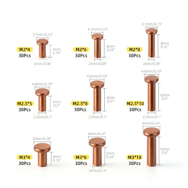 Swpeet 270-piece flat head copper solid rivet Set for Electrical DIY-1