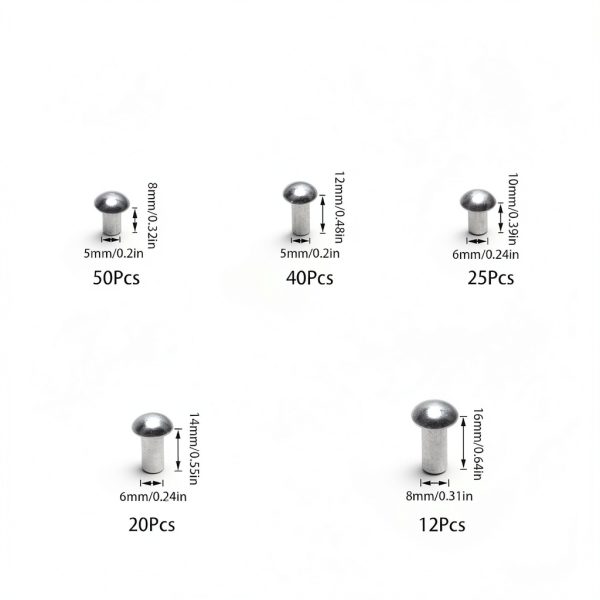 147Pcs Solid Aluminum Round Head Rivets M5 M6 M8 Assortment Kit 5 Sizes-1