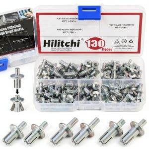 Hilitchi 130Pcs M5 x 7mm 9mm 11mm Aluminum Core Rivets with Semi Round Head, Hammer Drive Rivets Knock Type Aluminum Rivets Semi Round Head Expansion Aluminum Rivets for Households Mechanical Devices-0