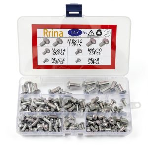 147Pcs Solid Aluminum Round Head Rivets M5 M6 M8 Assortment Kit 5 Sizes-0