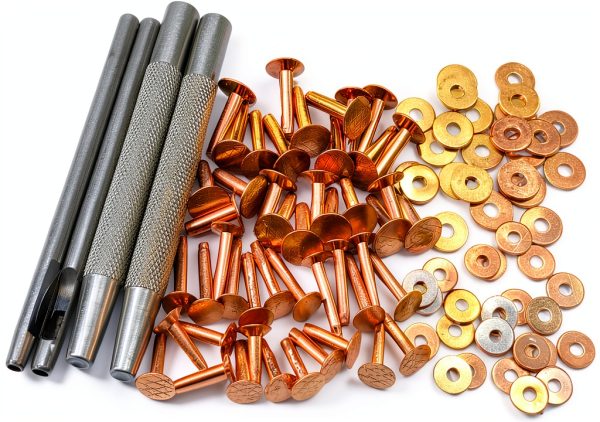 Copper Rivets and Burrs Size 9 and Size 12 Copper Rivet Fastener Install Setting Tool Hole Punch Tool Assorted Kit-0